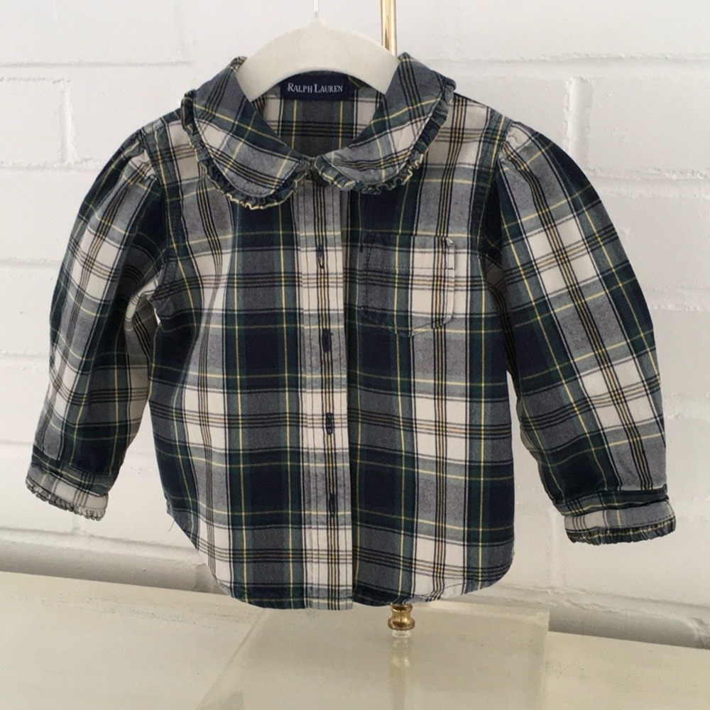 Toddler Girls Size 3T Classic Ralph Lauren Blackwatch Plaid Blouse With Ruffles